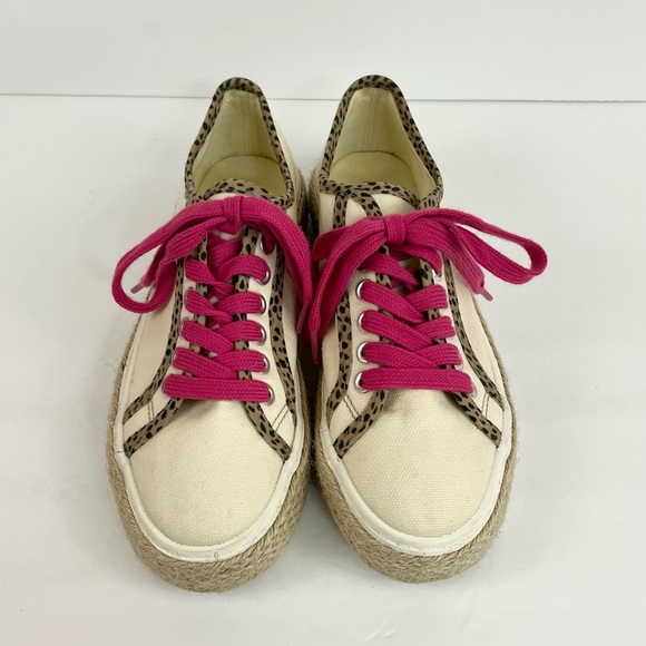 Michelle McDowell Cream Leopard Espadrille Pink Lace Up Sneakers Women’s Size 6 - Picture 3 of 14